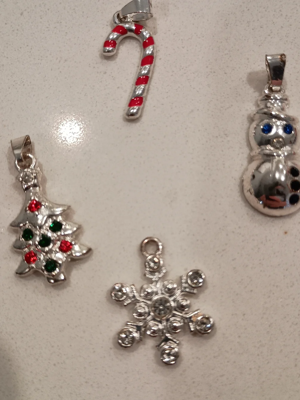 Lot Of 4 Silver Tone Christmas Winter Charms With Rhinestones * Pre-Owned *